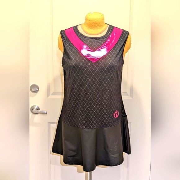 EUC Disney Parks XL Incredibles Shiny Pink and Black Faux Leather Mini Dress - Picture 1 of 9